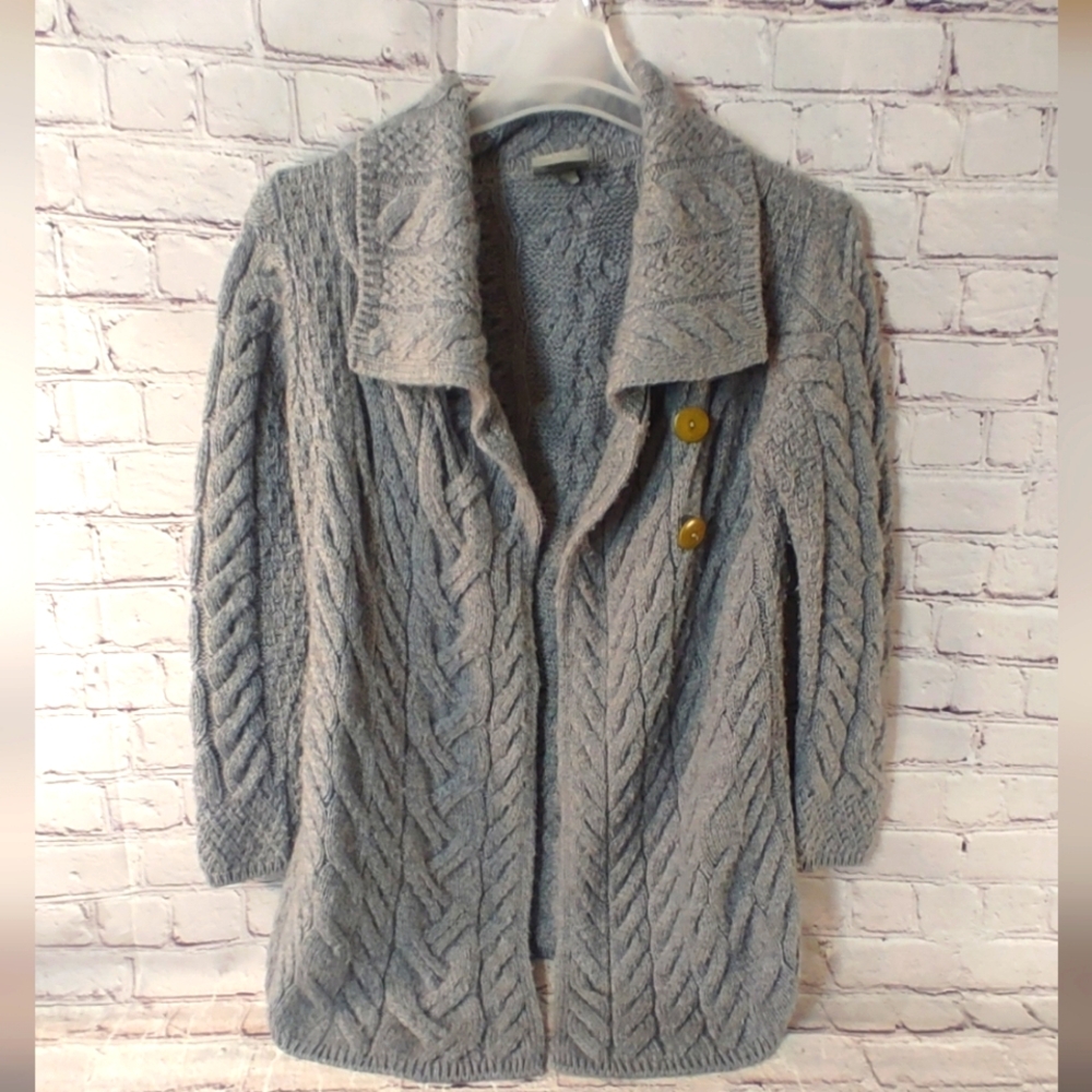 Aran Ladies Super Soft Merino Wool Three Button Cable Knit Cardigan S